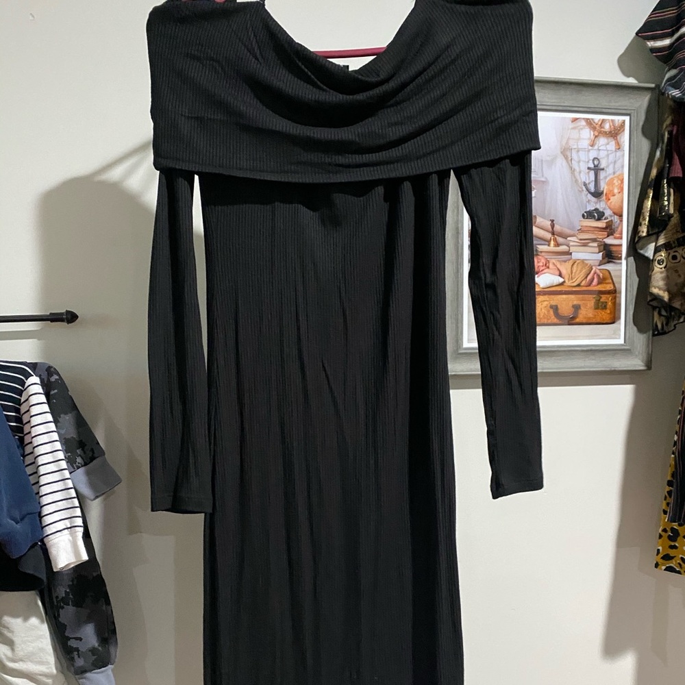 Black off the shoulder, long sleeve dress